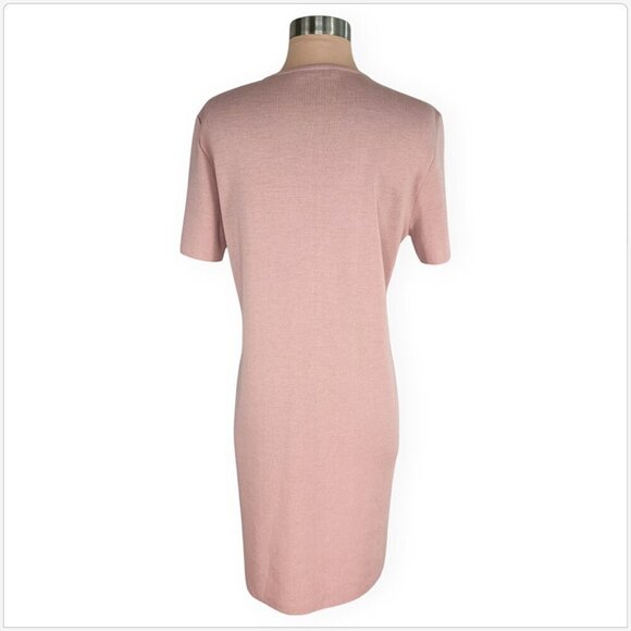 Gispa Italy Dusty Pink Short Sleeves Wool Blend Sweater Knit Dress M - Picture 3 of 4